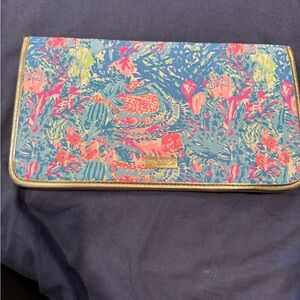 Lilly Pulitzer Blue Floral Travel Organizer with Gold Trim